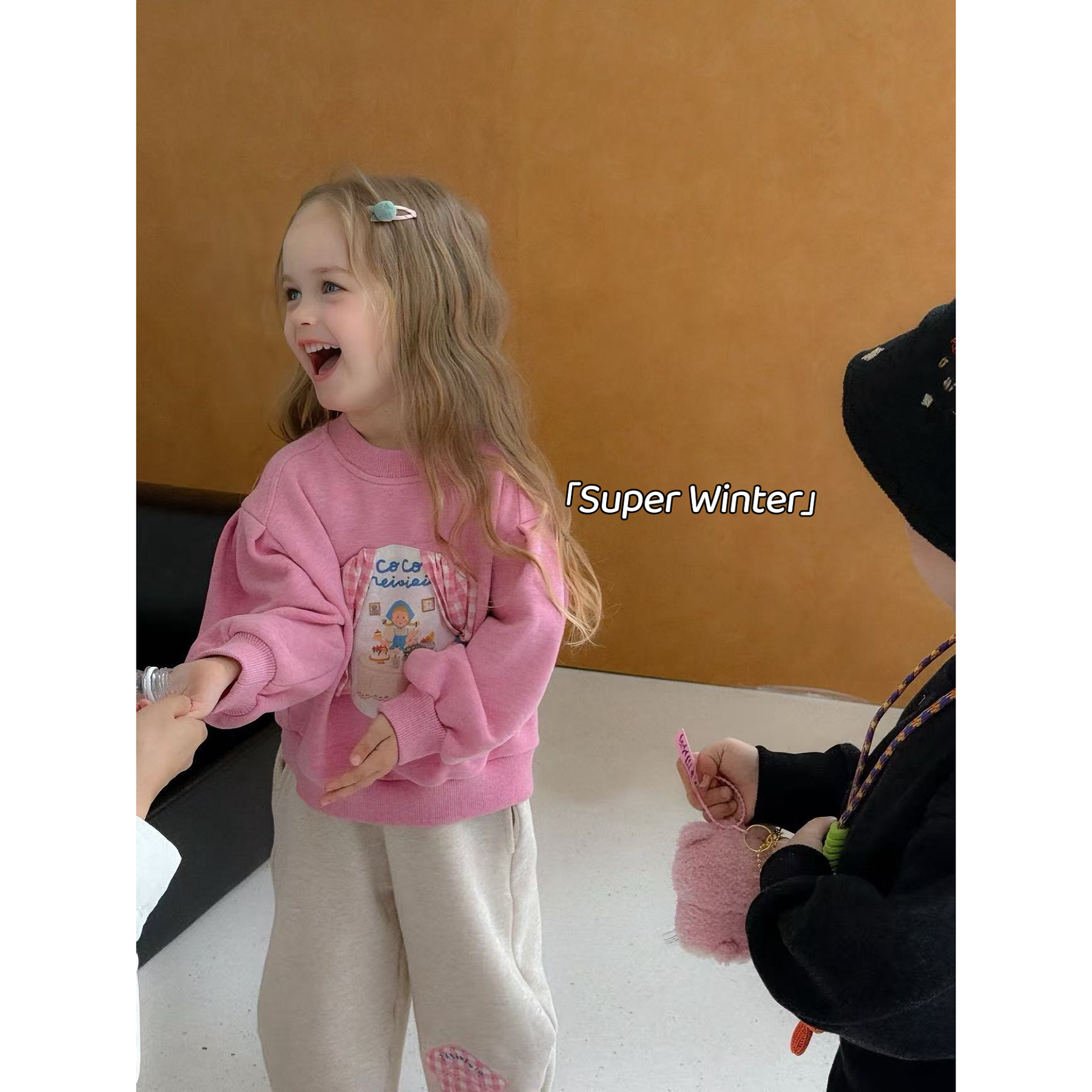女童冬季新款韩版卡通姑娘加绒卫衣休闲宽松卫裤百搭两件套装打底