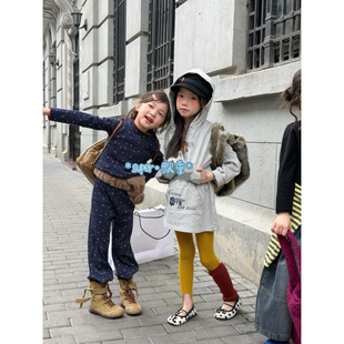 女童26秋季新款韩版时尚碎花休闲套装卡通连帽套头卫衣半裙两件套