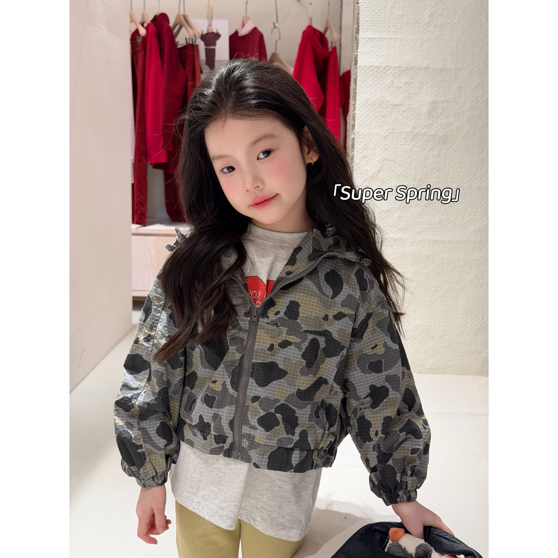 女童26春季新款韩版休闲迷彩格纹休闲外套花边鲨鱼裤网红中小童款