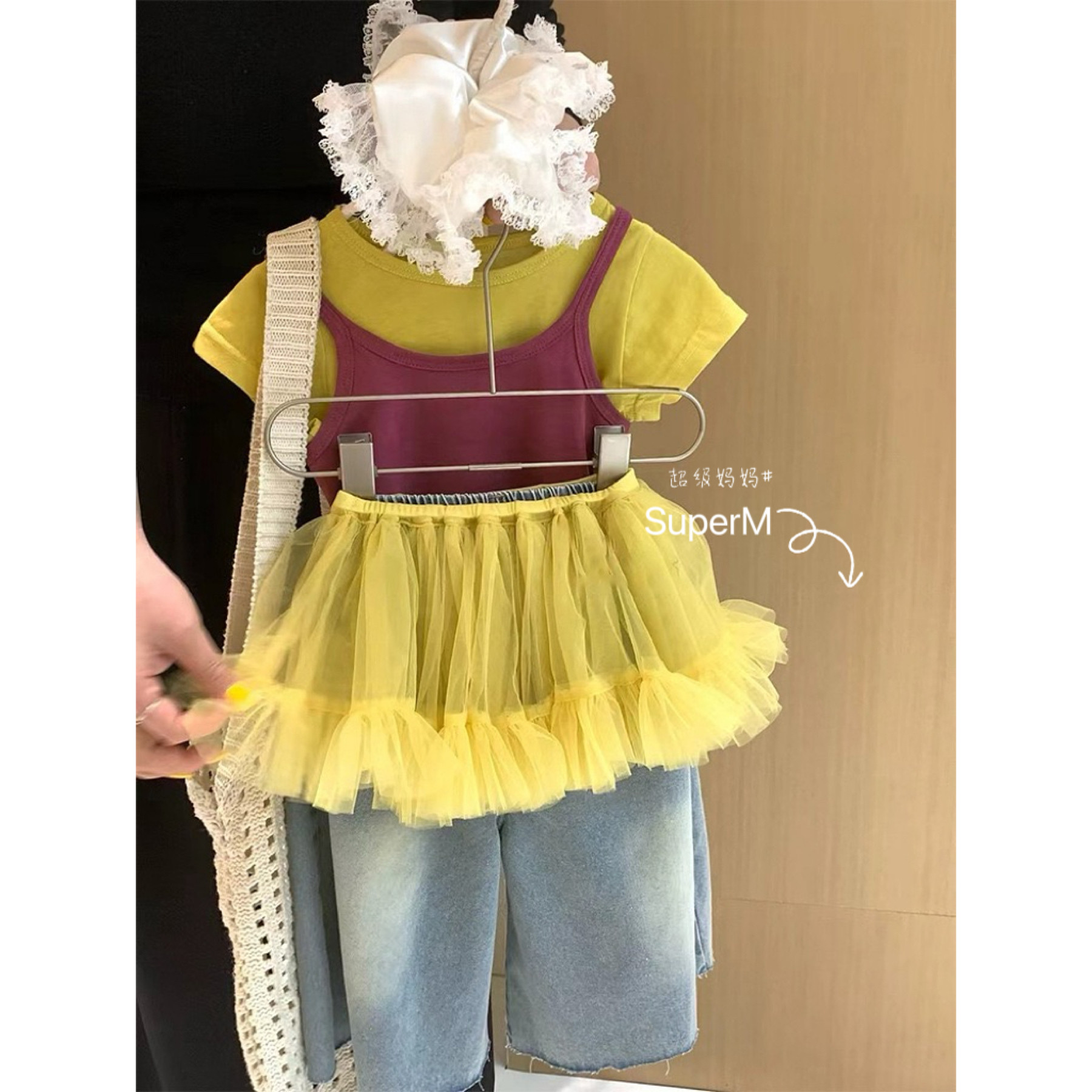 女童夏季短袖吊带上衣套装图片