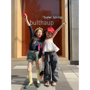 女童26春季新款韩版洋气花苞吊带上衣卡通波点长袖打底姐妹装套装