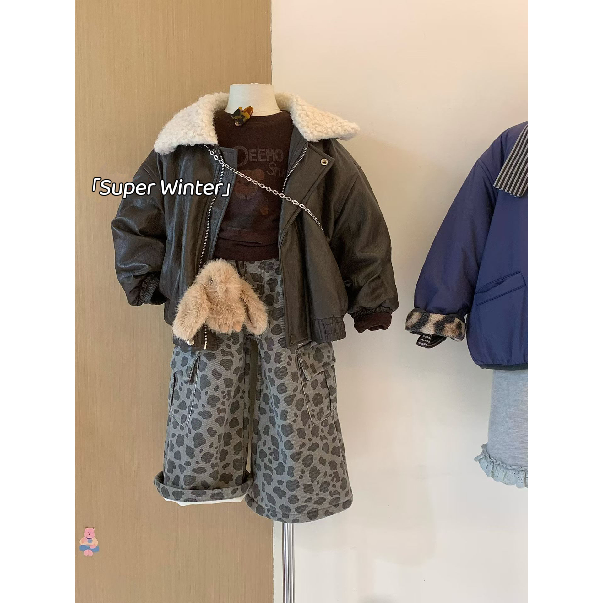 女童冬季羊羔领皮衣加绒外套