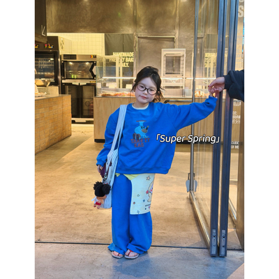 女童26春季克莱因蓝卫衣套装