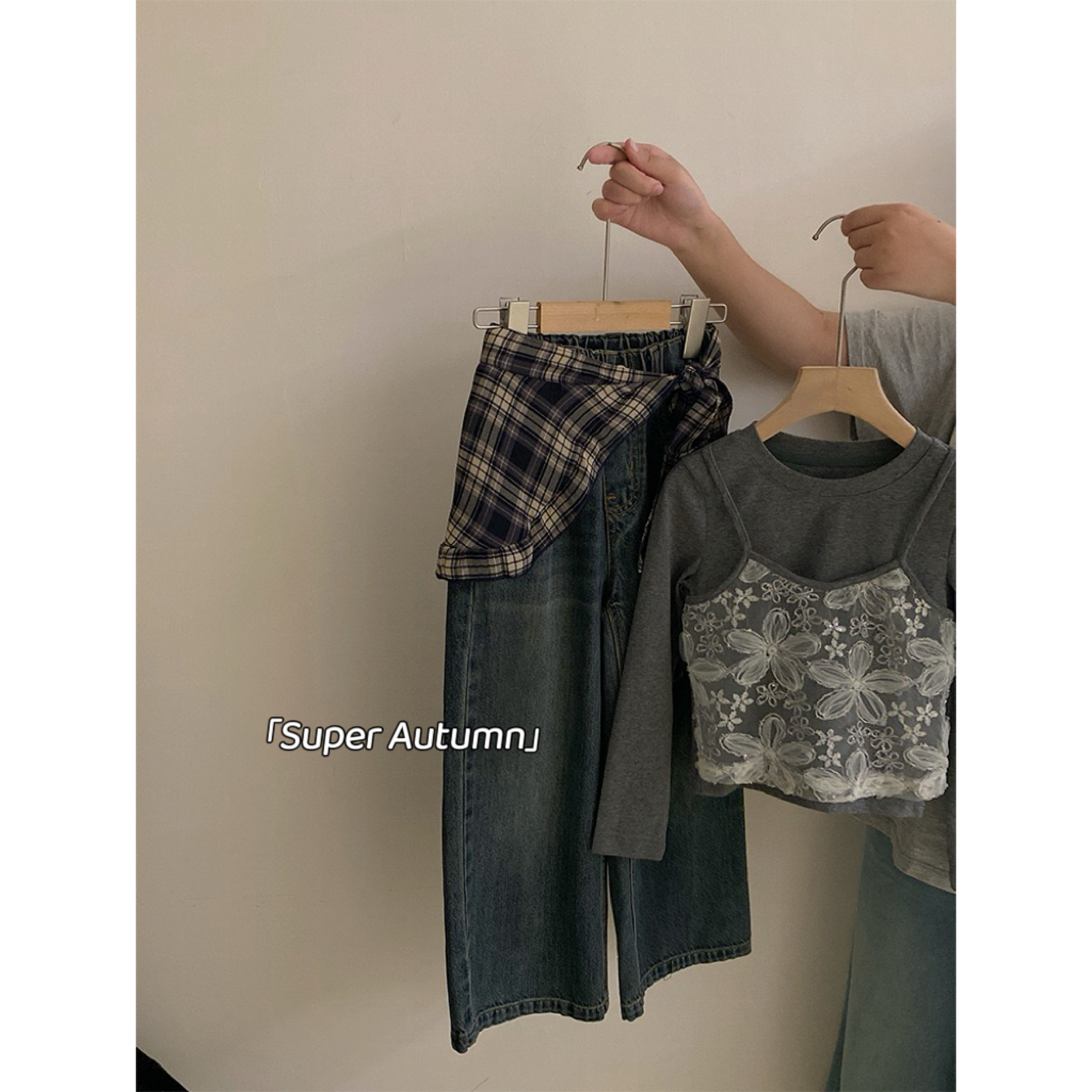 女童秋季韩版小花吊带两件套