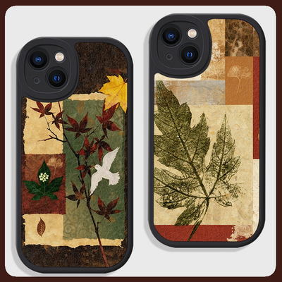 秋冬枫叶文艺复古拼贴艺术手机壳