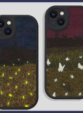 夜色萤火虫蝴蝶适用苹果15promax手机壳13小米14华为pura70硅胶mate60小羊皮荣耀100防摔vivoS18全包oppo一加