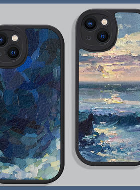 抽象文艺复古艺术蓝色油画适用苹果15promax手机壳14全包13小米12华为mate60小羊皮nova11防摔oppo软vivo荣耀