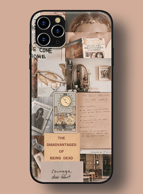 适用苹果12mini手机壳11promax/xr/iphone7pluse法式复古文艺拼画