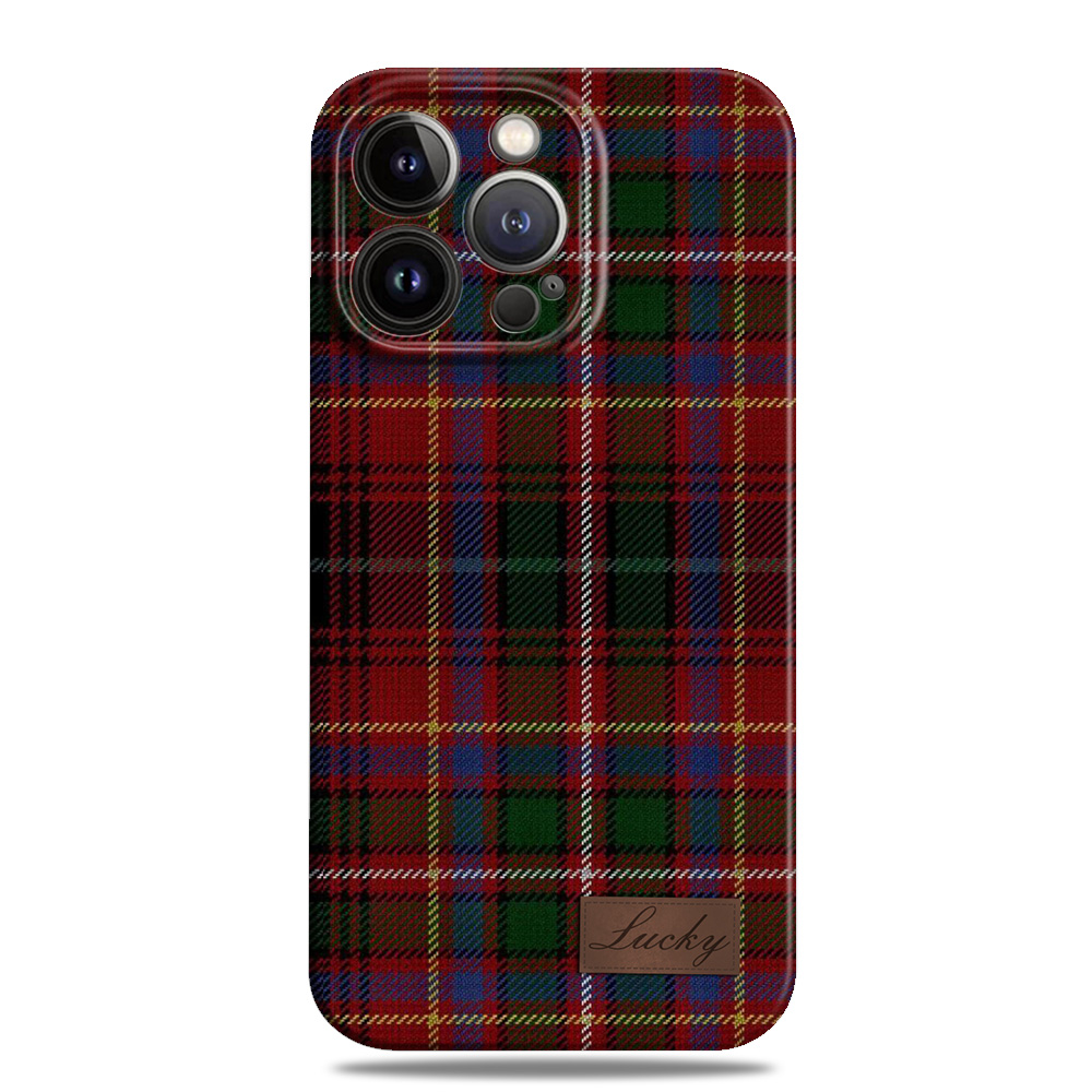 复古红丝绒格子艺术手机全包潮壳