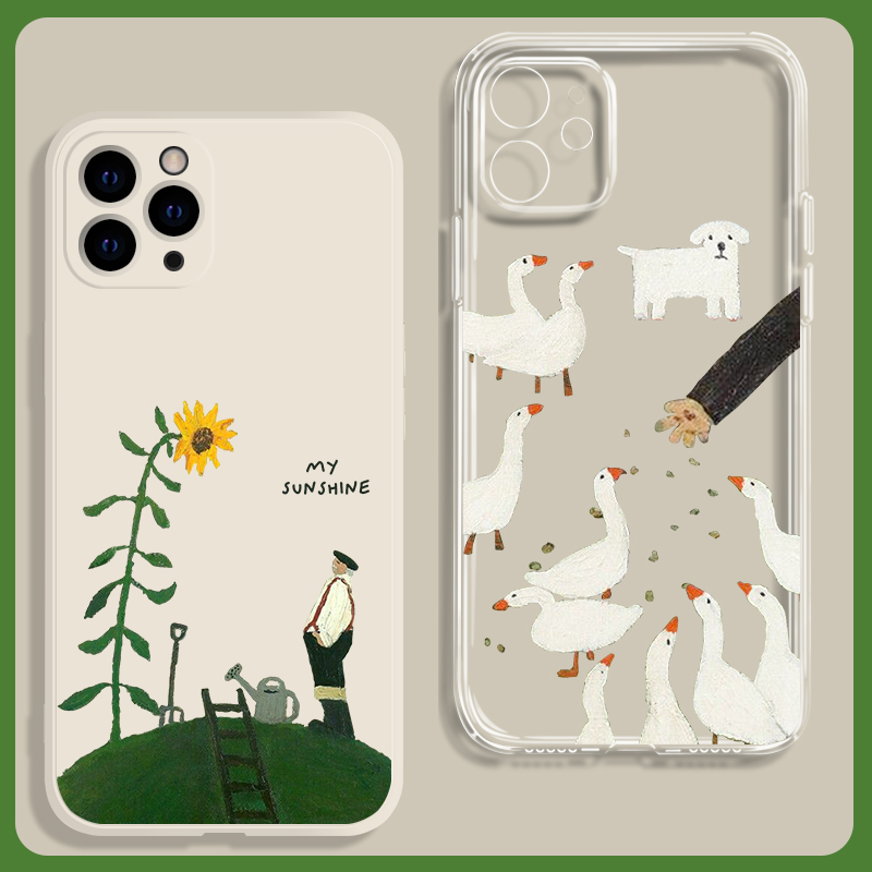 治愈卡通插画文艺简约手机壳全包