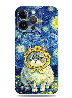生气猫咪搞怪趣味梵高星空菲林二合一磁吸手机壳适用苹果17潮16promax小米1715华为nova14mate80一加oppovivo
