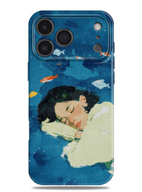 深海梦境少女静谧蓝治愈手机壳