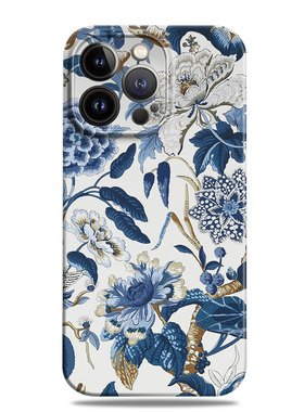 繁花蓝色复古适用苹果16promax手机壳15文艺12小米14华为mate60菲林p70荣耀200高级感nova13一加oppo全包vivo