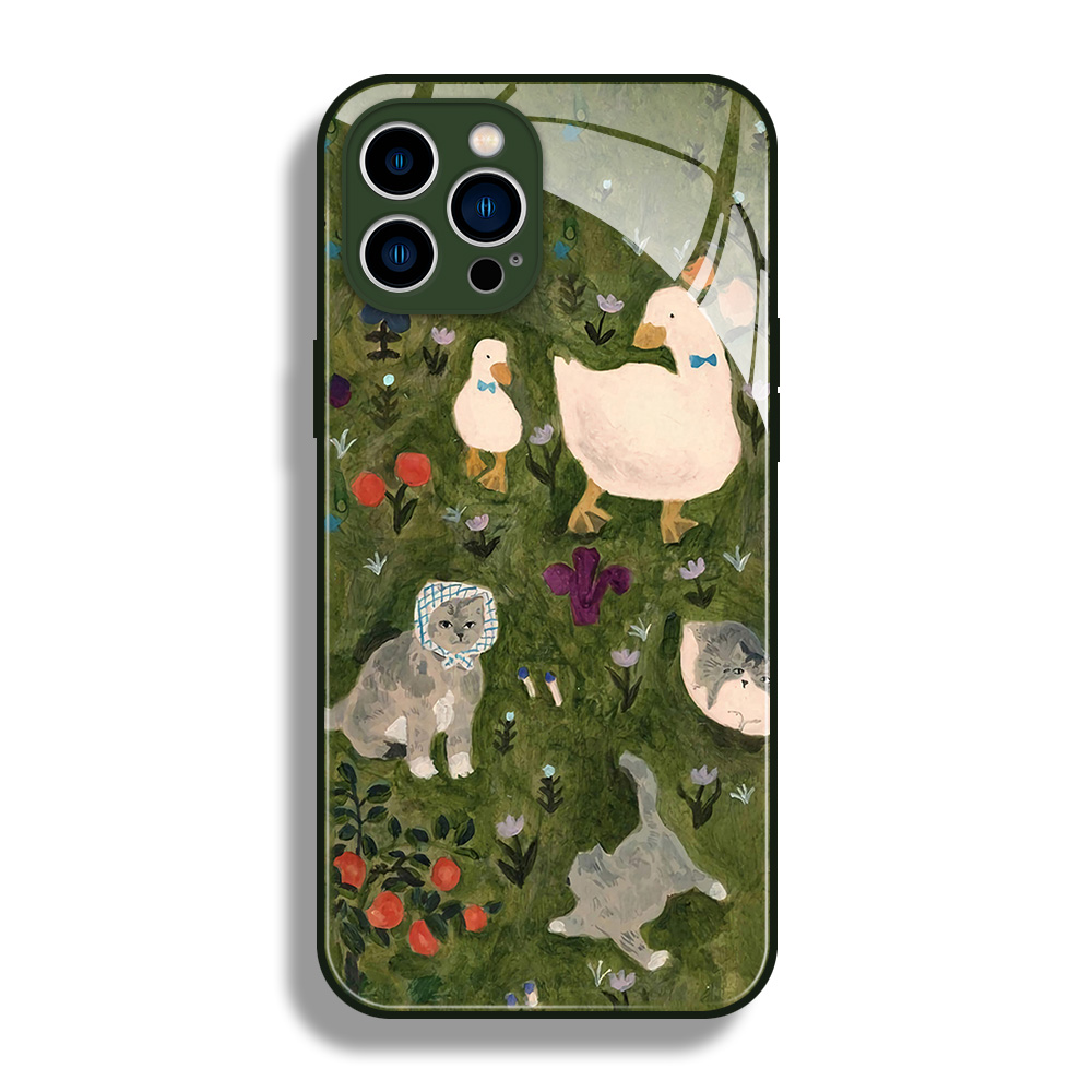 青草地文艺治愈绿色手机壳可爱