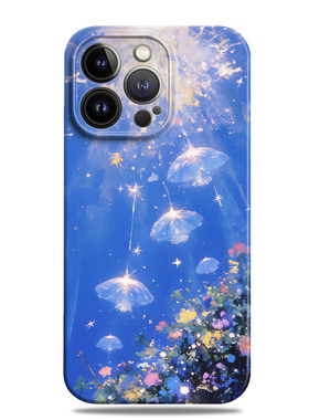 深海水母蓝色治愈适用苹果16e手机壳15promax12小米13华为nova14菲林p70荣耀200高级mate60一加oppo全包vivo