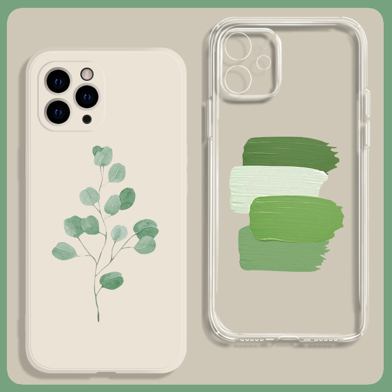 抹茶绿叶子清新冷淡风适用苹果14promax手机壳13全包12小米11华为mate50硅胶P40透明nova10防摔9红米K60pro潮,3C数码配件,手机保护套/壳,淘宝优惠券,粉丝福利购,淘宝优惠卷