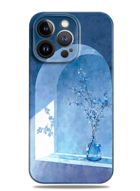 蓝色氛围感清新花瓶适用苹果16e手机壳15promax12小米13华为nova14菲林p70荣耀200软mate60一加oppo全包vivo