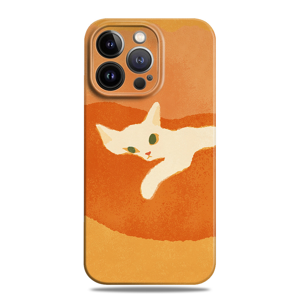 温馨慵懒猫咪文艺橙色手机壳可爱