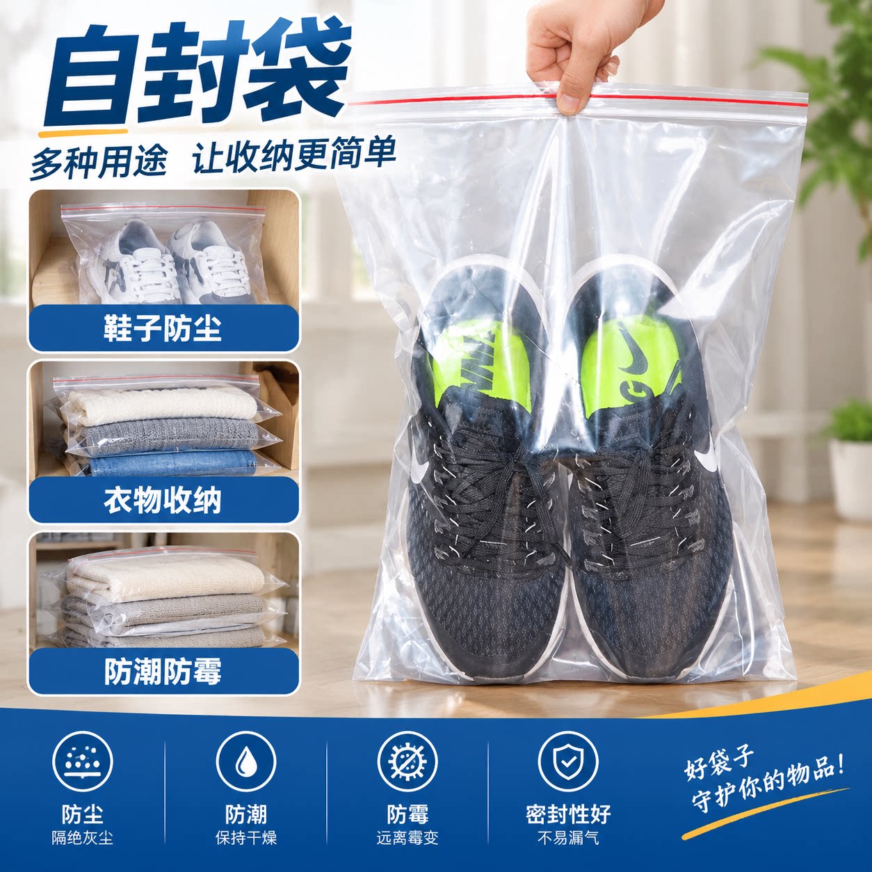 透明袋子加厚防水自封口袋鞋罩图片