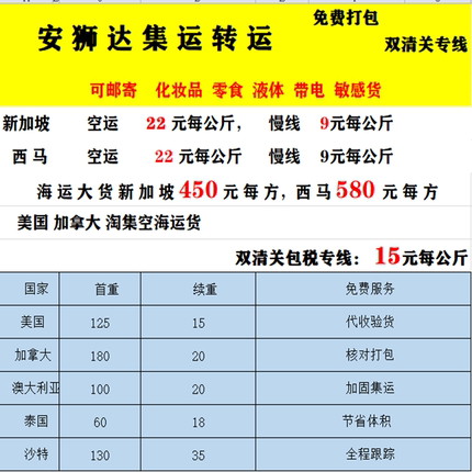 国际快递物流空海运淘宝集运转运到菲律宾新加坡美国澳大利亚泰国