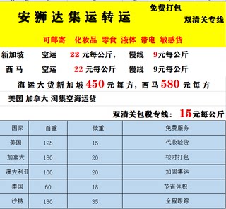 国际快递集运仓空运邮寄到美国加拿大欧洲私人地址马来西亚新加坡