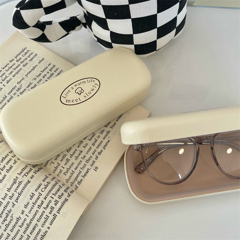高级感奶酪色ins原创pu皮便携抗压平光镜近视镜复古眼镜盒收纳盒