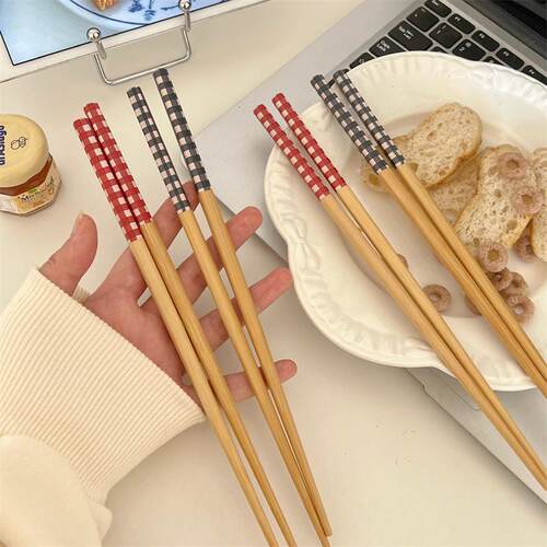 中式防滑耐高温格子筷子天然竹木
