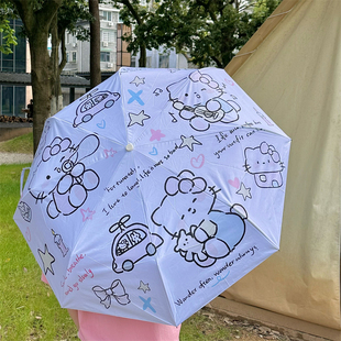 可爱小猫高颜值卡通防晒防紫外线晴雨两用遮阳伞黑胶便携太阳伞女