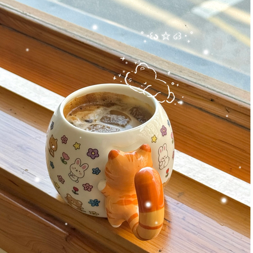 手工猫咪立体尾巴创意咖啡杯