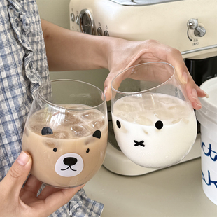 米菲小熊~可爱卡通高颜值漂亮杯子家用玻璃杯牛奶杯早餐杯咖啡杯