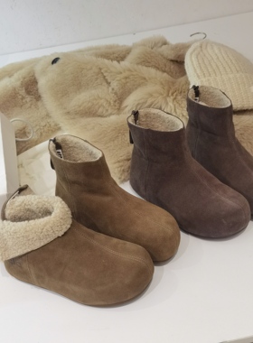 两穿法真皮雪地靴女冬内增高年新款森系复古羊羔毛毛短靴博肯4126