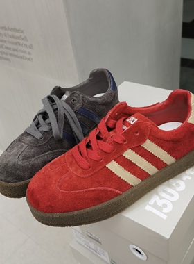 新款韩系复古真皮圆头德训鞋女运动鞋休闲鞋女3697