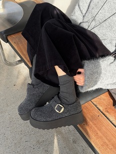 加绒勃肯鞋 538 毛呢复古休闲勃肯鞋 街头潮鞋 内增高厚底鞋 新款