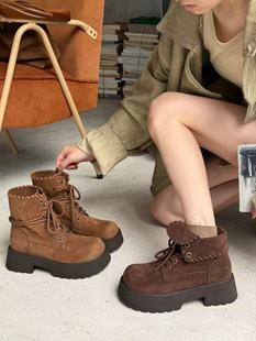 加绒翻边两穿短靴子女8237 新款 米诗思韩版 厚底内增高马丁靴女冬季