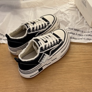 休闲球鞋 羊皮版 6厘米松糕厚底百搭板鞋 女新款 吴建豪乞丐帆布鞋