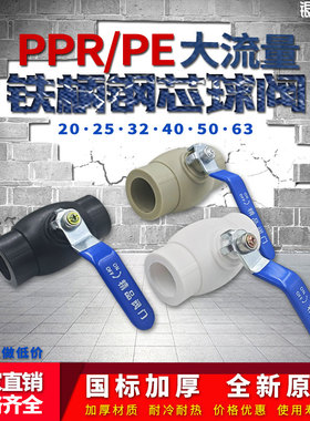 加厚大流量PPR钢芯铁手柄球阀 PE黑色水管铁柄热熔球阀 PPR开关阀