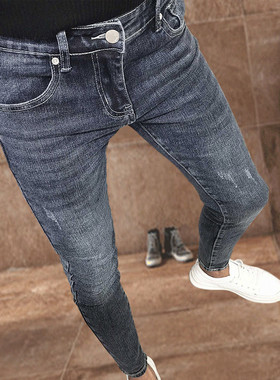夏季新款牛仔裤男韩版修身小脚裤潮牌百搭弹力精神小伙九分裤潮男