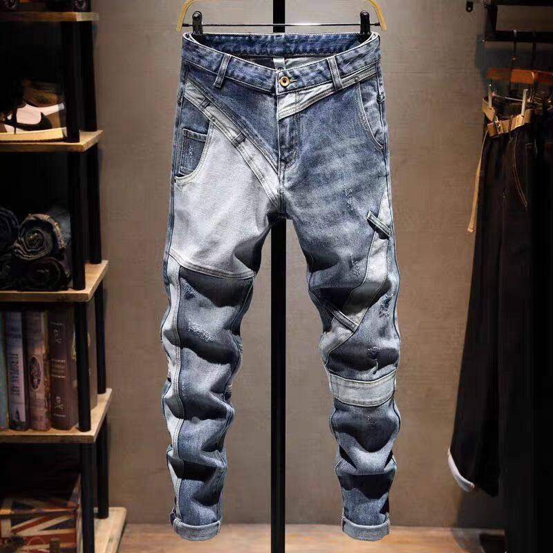 美式设计感拼接男士牛仔裤休闲百搭修身小脚裤高端品质弹力长裤子,男装,牛仔裤,淘宝优惠券,粉丝福利购,淘宝优惠卷