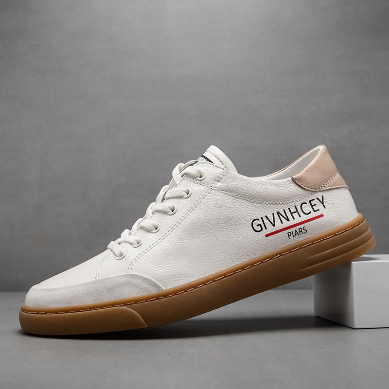 软牛皮百搭秋季小白鞋牛筋底板鞋真皮男鞋韩版潮流休闲 皮鞋潮鞋