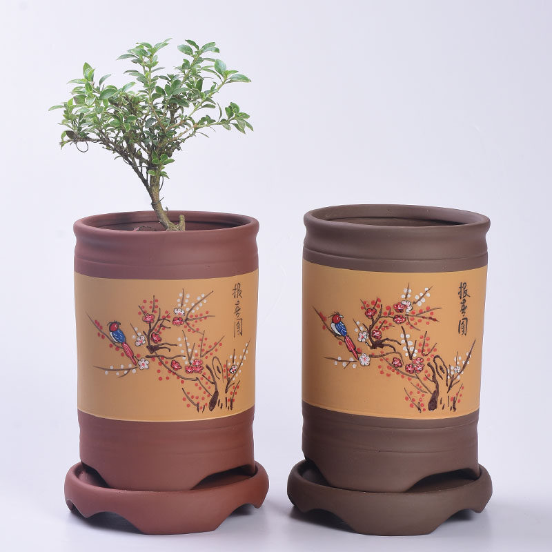 紫砂兰花盆中国风简约盆栽室内兰花盆陶瓷花盆带托盘君子兰