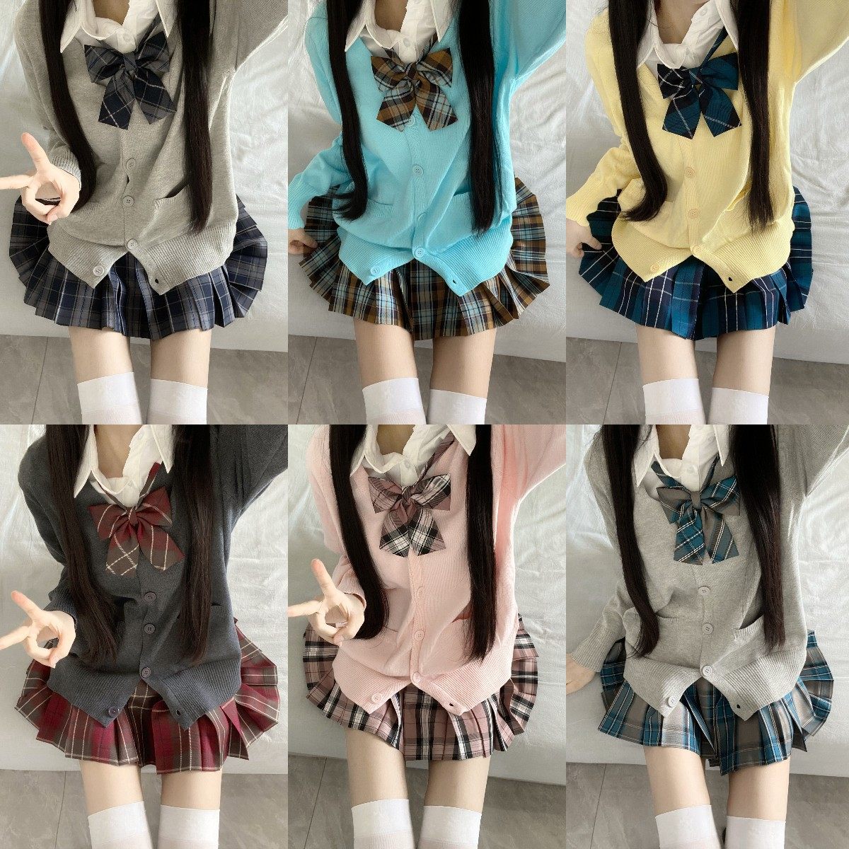 川岛私立学院装格裙长袖毛衣开衫学院风校供软妹小V衬衫初田町JK