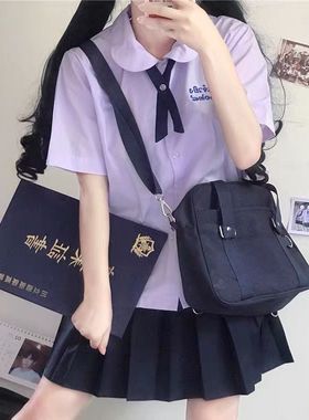 川岛私立学院jk制服学生淡紫色短袖衬衫初恋小水同款衬衣学院风女