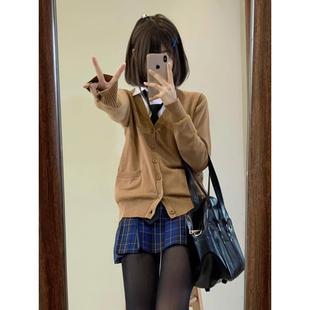 毛衣开衫女秋冬日系学院风制服校供茶色针织长袖上衣川岛私立学院