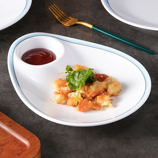 密胺饺子盘子带醋碟瓷酒店意境菜创意餐具饭店凉菜盘装虾盘商用