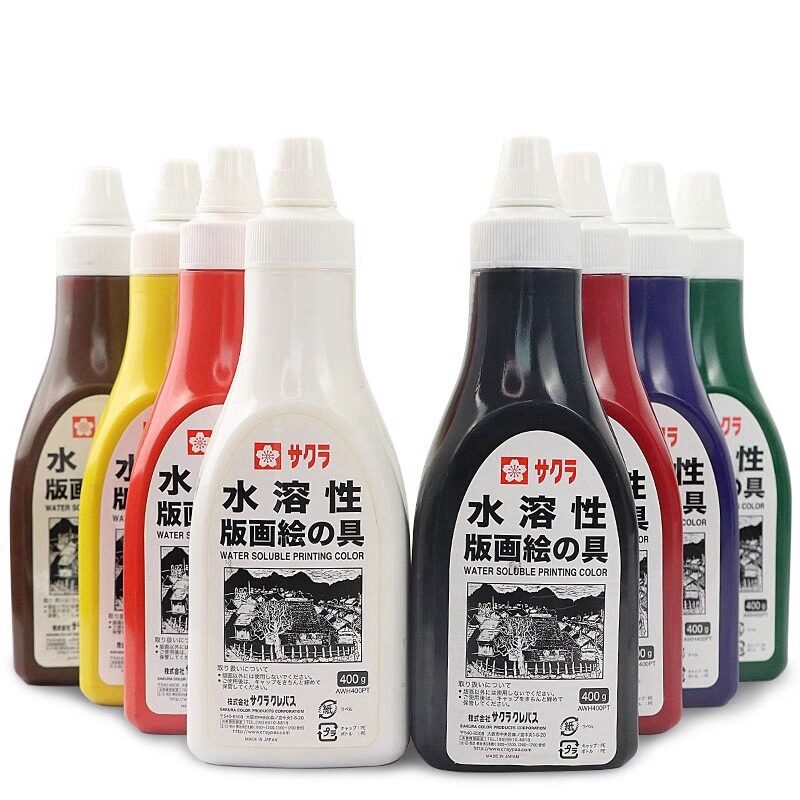 日本樱花版画油墨颜料水溶性400g黑白红蓝色可水洗木刻板颜料工具