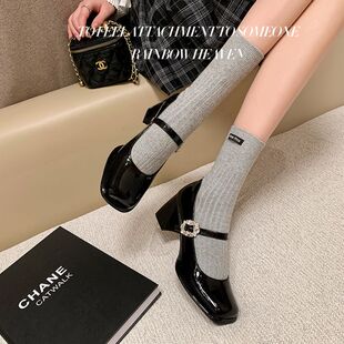 圆头粗跟TPR(牛筋）胶粘鞋头层猪皮玛丽珍鞋