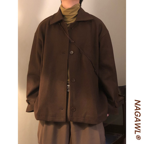 NAGAWL秋冬美式复古潮牌街头高级感美拉德风痞帅毛呢纯色夹克外套