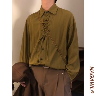 上衣男女 衬衫 NAGAWL秋季 日系复古宽松慵懒风纯色简约细绳休闲长袖