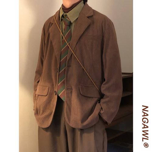 NAGAWL秋季美式复古潮牌宽松休闲灯芯绒百搭西装开衫西服外套男女