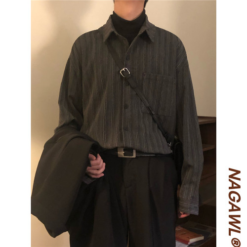 NAGAWL翻领长袖宽松衬衫
